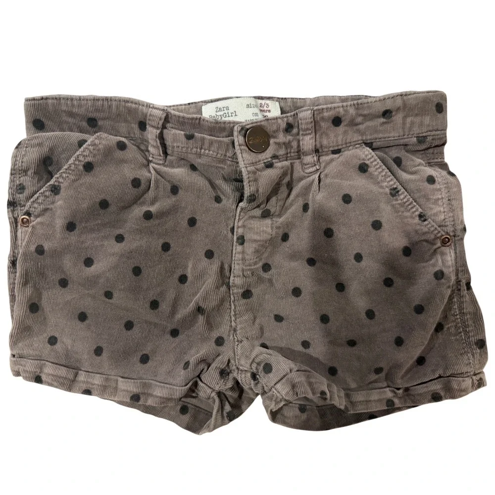 Zara BabyGirl Corduroy Polka Dot Shorts Girls Size 2/3 Gray Black Cuffed Pockets